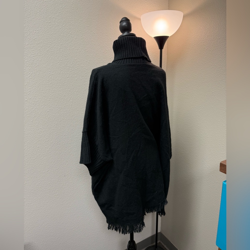 Sonoma Black Poncho Type Sweater with a cozy turtleneck and fringe detailing. - Picture 3 of 8